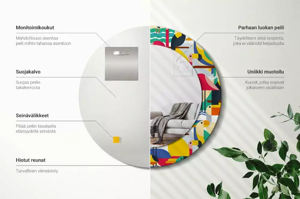 Ronde spiegel met decoratie Geometrische tropische vogels