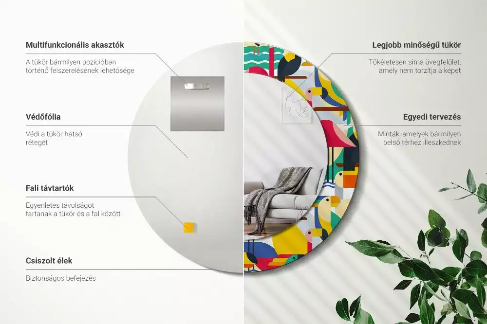 Ronde spiegel met decoratie Geometrische tropische vogels