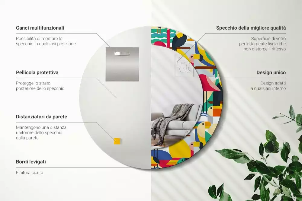 Ronde spiegel met decoratie Geometrische tropische vogels