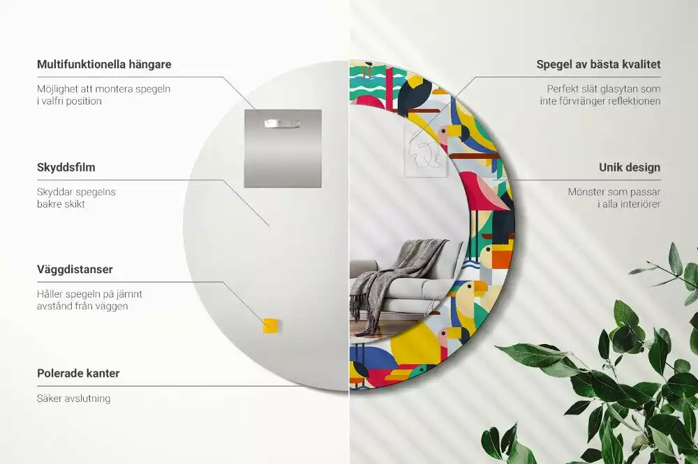 Ronde spiegel met decoratie Geometrische tropische vogels