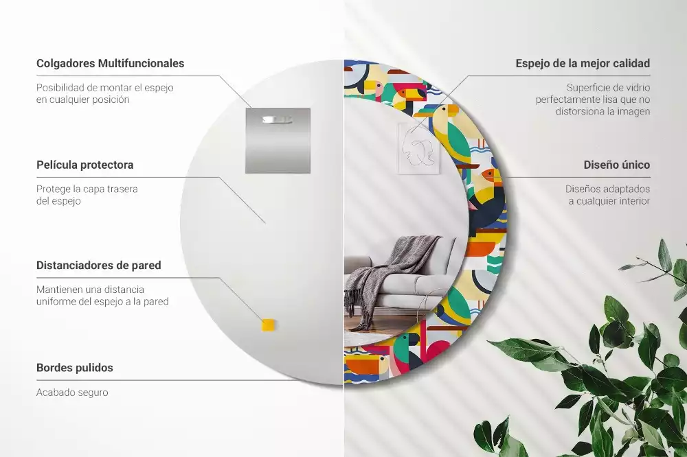 Ronde spiegel met decoratie Geometrische tropische vogels