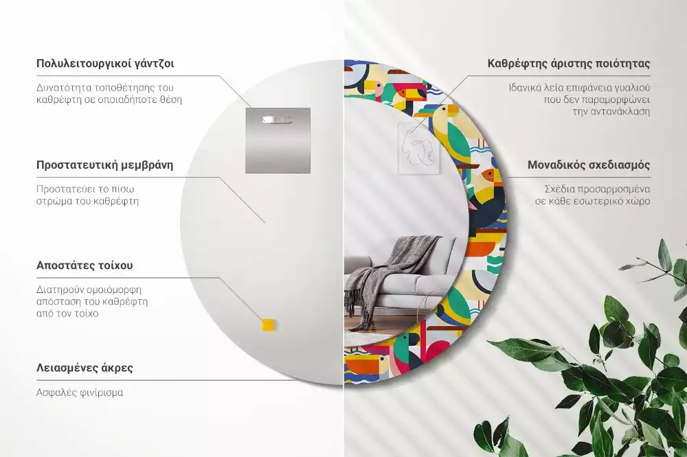 Ronde spiegel met decoratie Geometrische tropische vogels