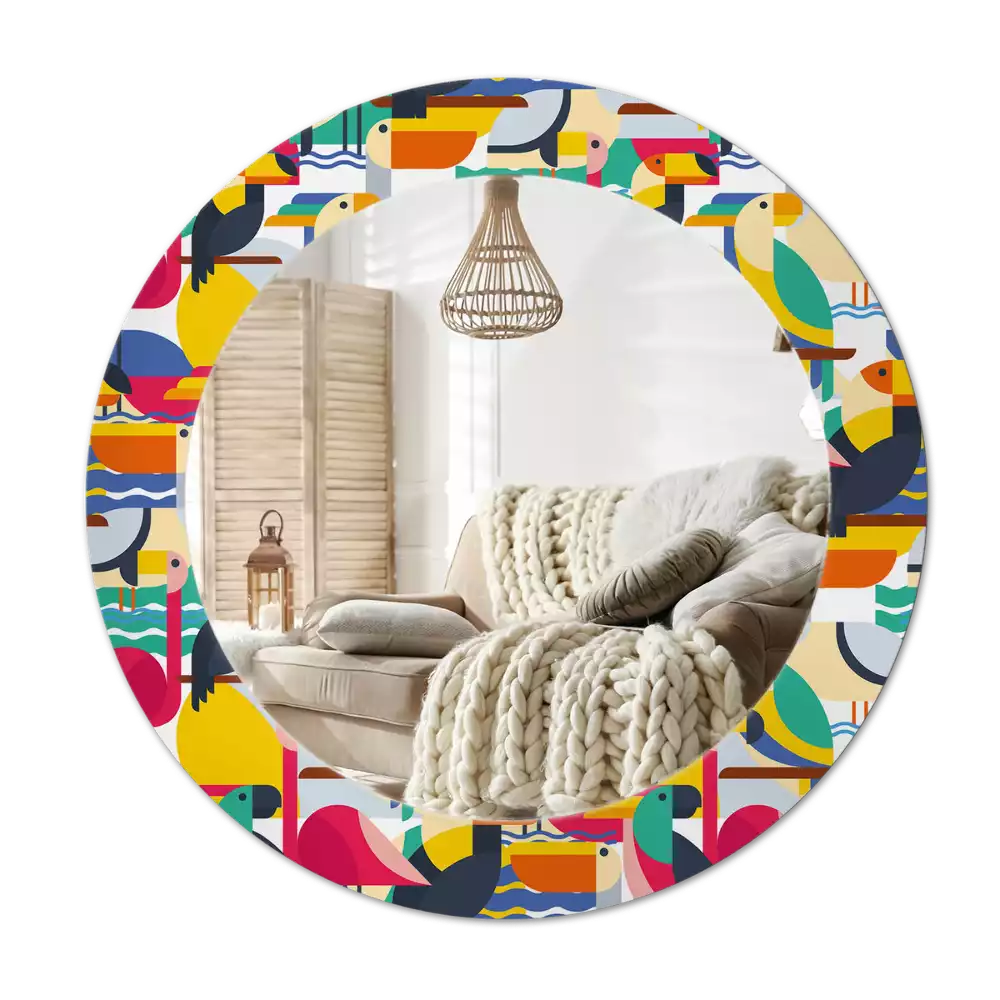 Ronde spiegel met decoratie Geometrische tropische vogels