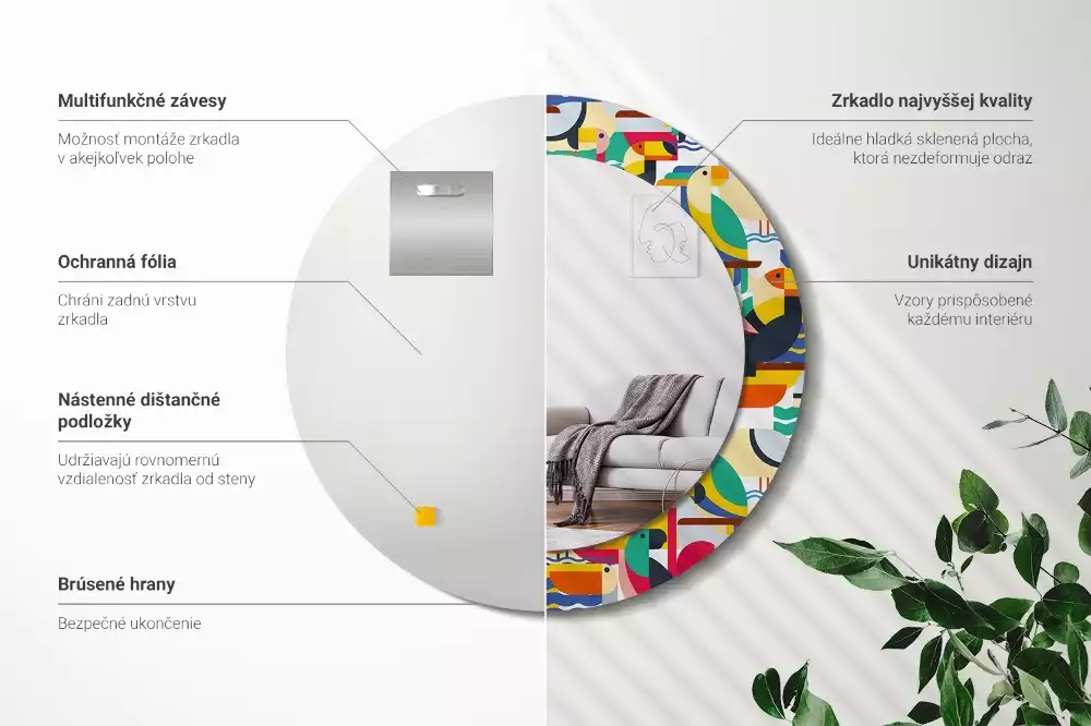 Ronde spiegel met decoratie Geometrische tropische vogels