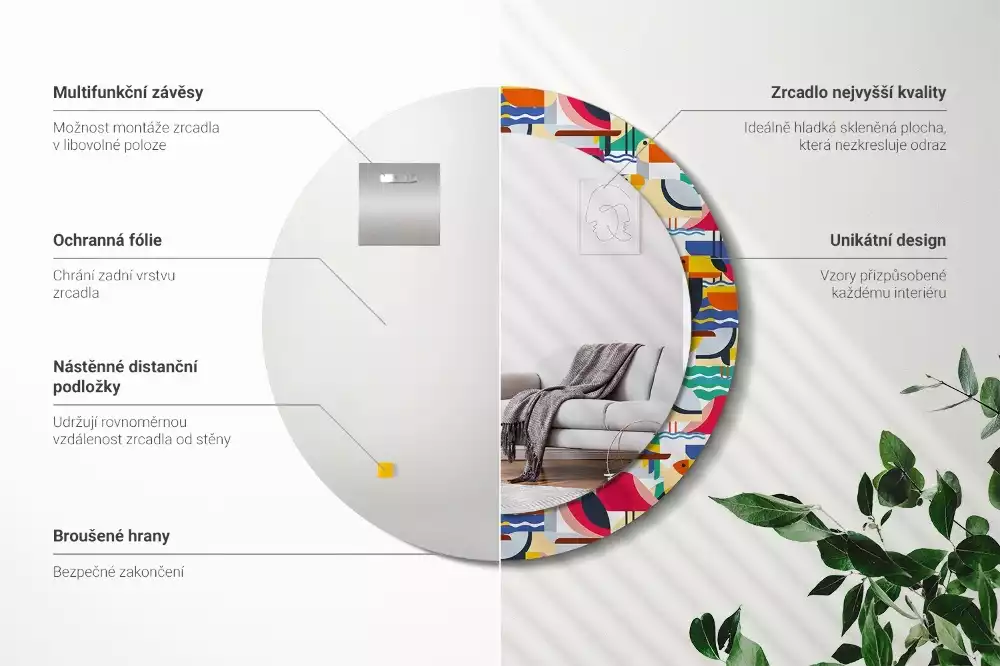 Ronde spiegel met decoratie Geometrische tropische vogels