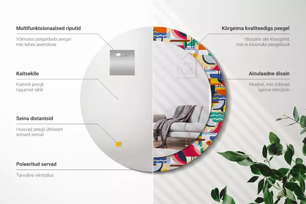 Ronde spiegel met decoratie Geometrische tropische vogels