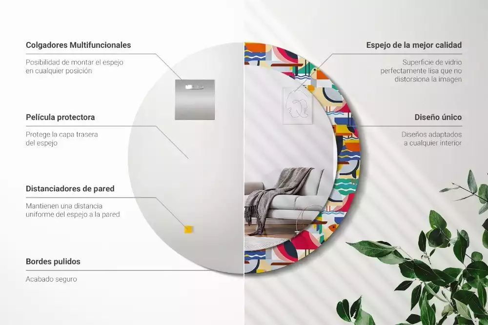 Ronde spiegel met decoratie Geometrische tropische vogels