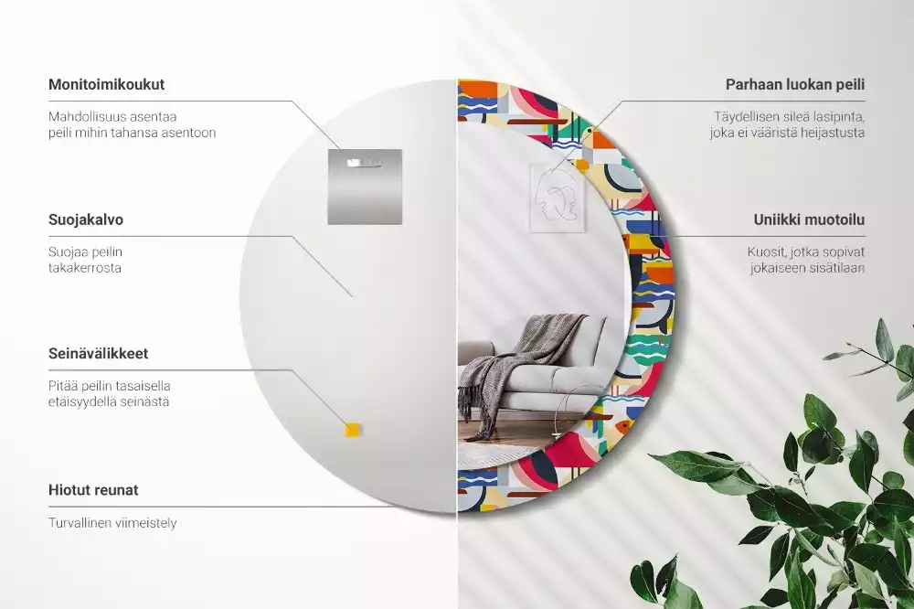 Ronde spiegel met decoratie Geometrische tropische vogels