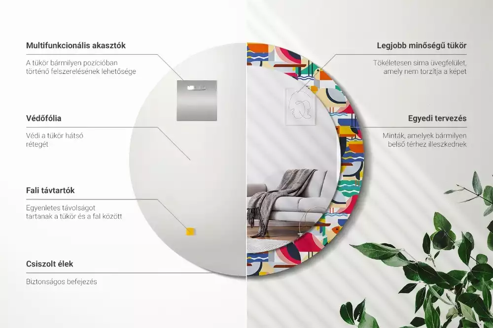 Ronde spiegel met decoratie Geometrische tropische vogels