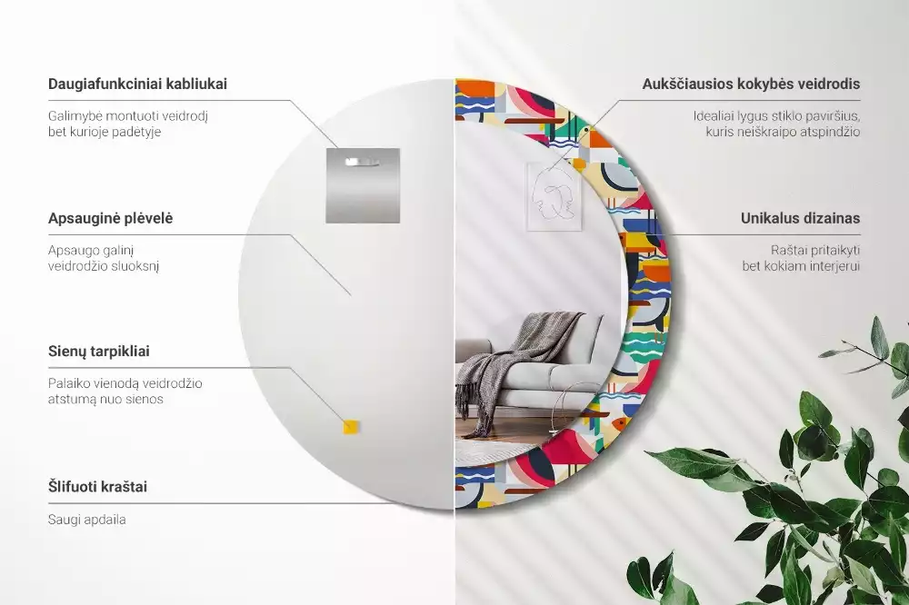 Ronde spiegel met decoratie Geometrische tropische vogels