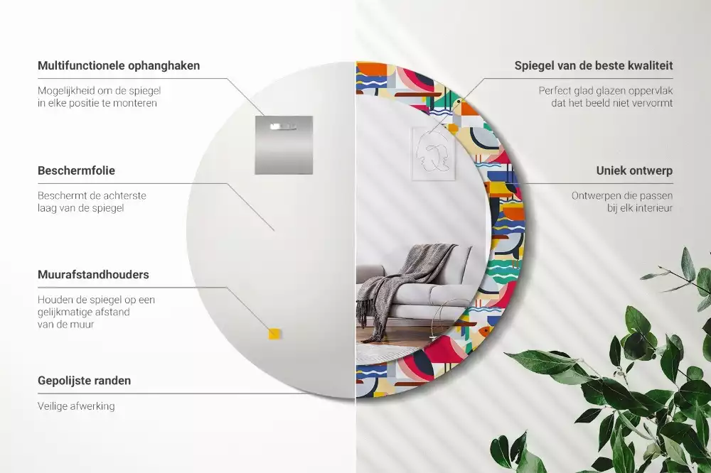 Ronde spiegel met decoratie Geometrische tropische vogels