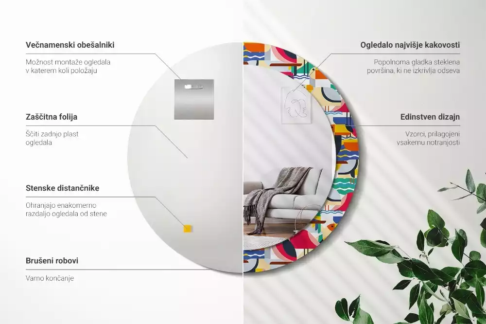 Ronde spiegel met decoratie Geometrische tropische vogels