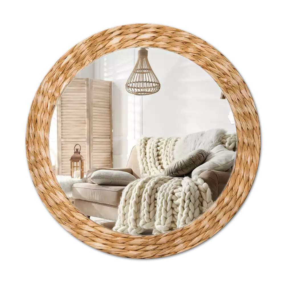 Bedrukte ronde spiegel Rieten patroon