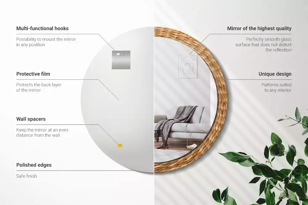 Bedrukte ronde spiegel Rieten patroon