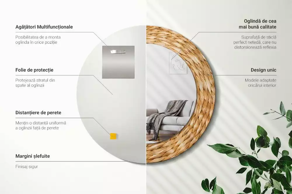 Bedrukte ronde spiegel Rieten patroon