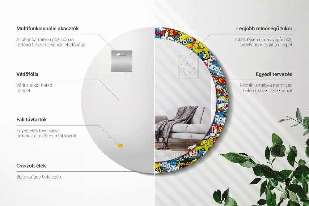 Ronde spiegel met bedrukte lijst Patroon in stripboekstijl