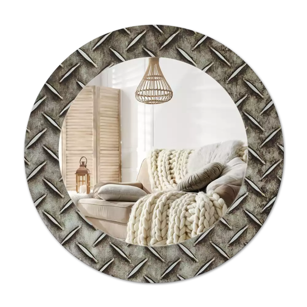 Ronde spiegel met decoratie Stalen textuur