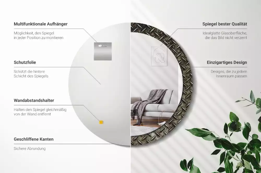 Ronde spiegel met decoratie Stalen textuur