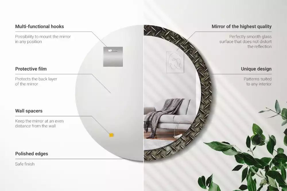 Ronde spiegel met decoratie Stalen textuur