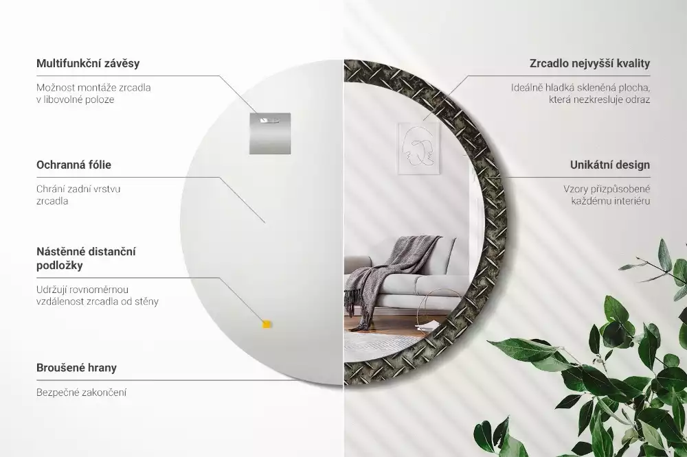 Ronde spiegel met decoratie Stalen textuur