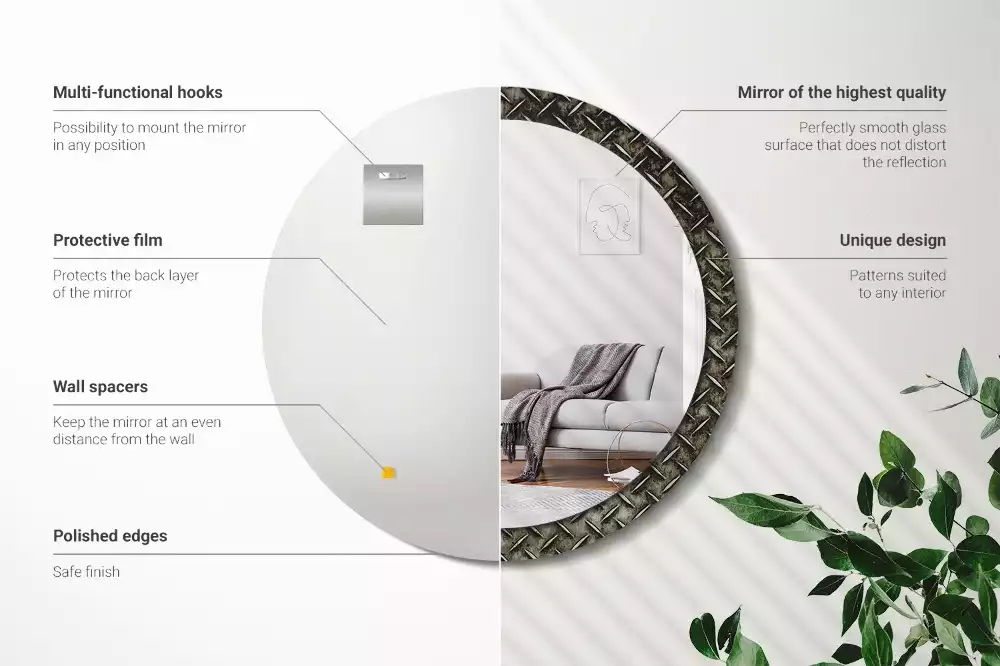 Ronde spiegel met decoratie Stalen textuur