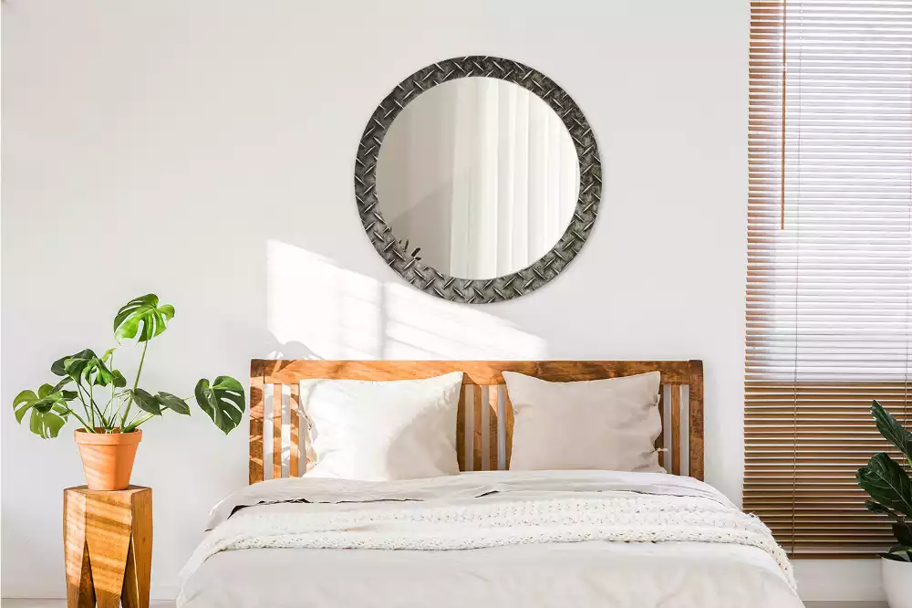 Ronde spiegel met decoratie Stalen textuur