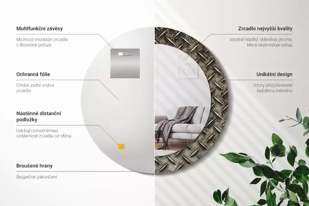 Ronde spiegel met decoratie Stalen textuur