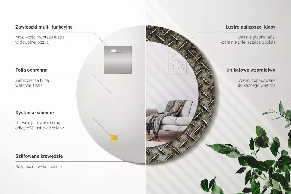 Ronde spiegel met decoratie Stalen textuur