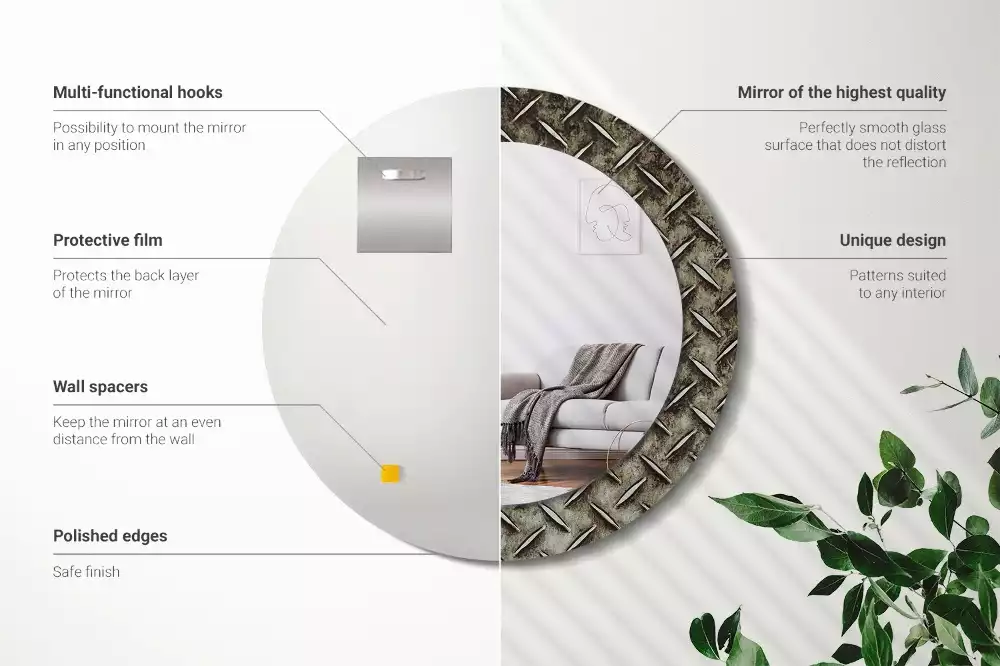 Ronde spiegel met decoratie Stalen textuur