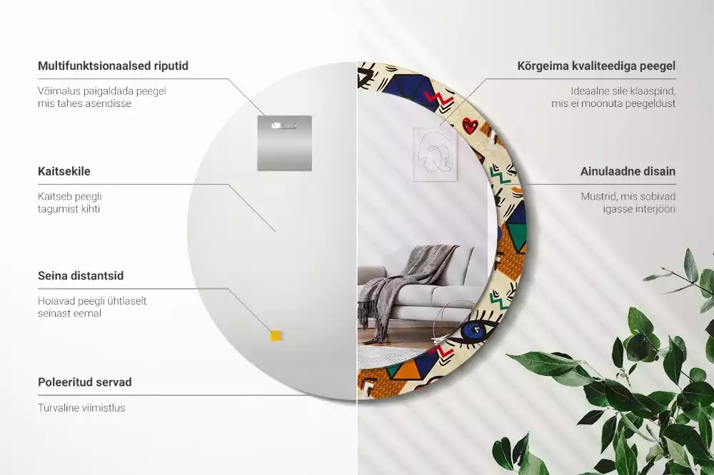 Ronde spiegel met decoratie Pop-artstijl