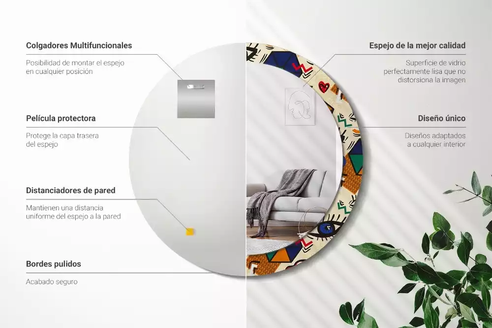 Ronde spiegel met decoratie Pop-artstijl