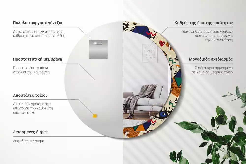 Ronde spiegel met decoratie Pop-artstijl