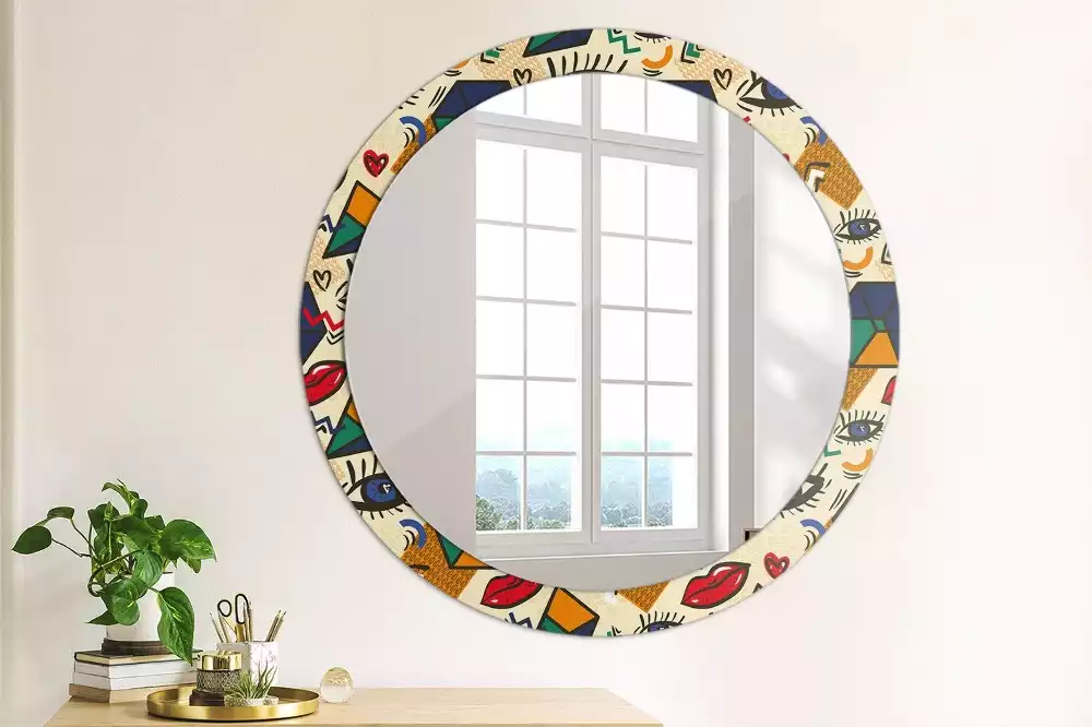 Ronde spiegel met decoratie Pop-artstijl