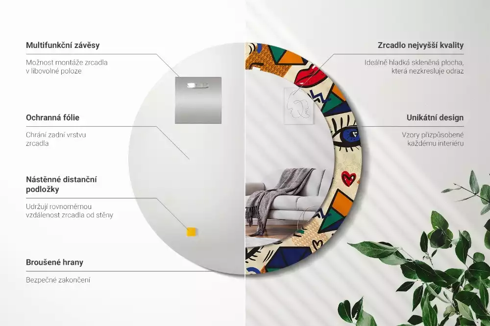 Ronde spiegel met decoratie Pop-artstijl