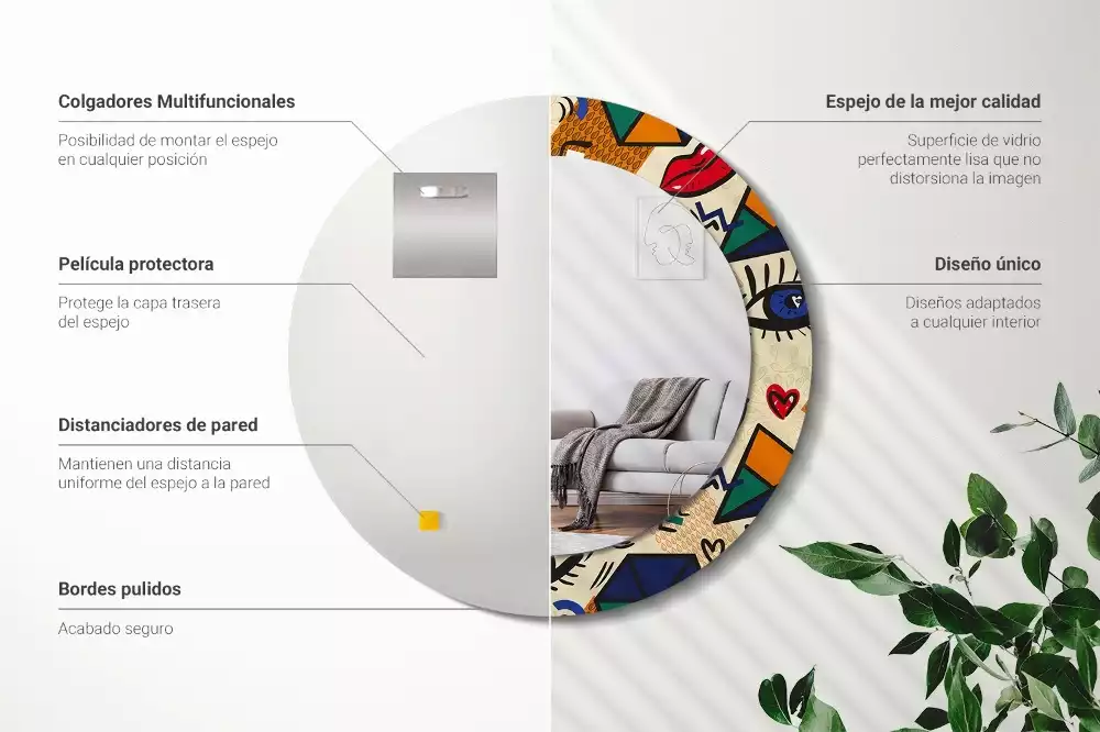 Ronde spiegel met decoratie Pop-artstijl