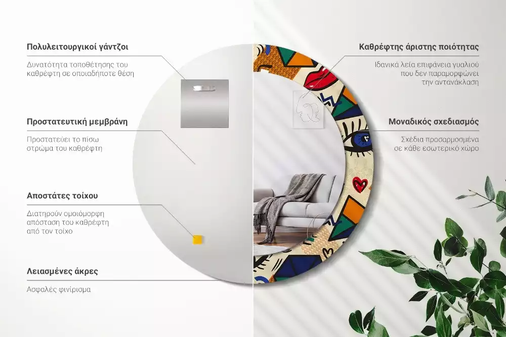 Ronde spiegel met decoratie Pop-artstijl