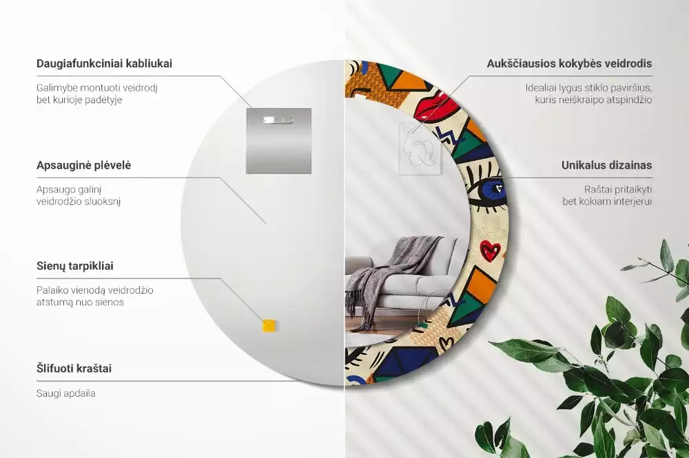 Ronde spiegel met decoratie Pop-artstijl