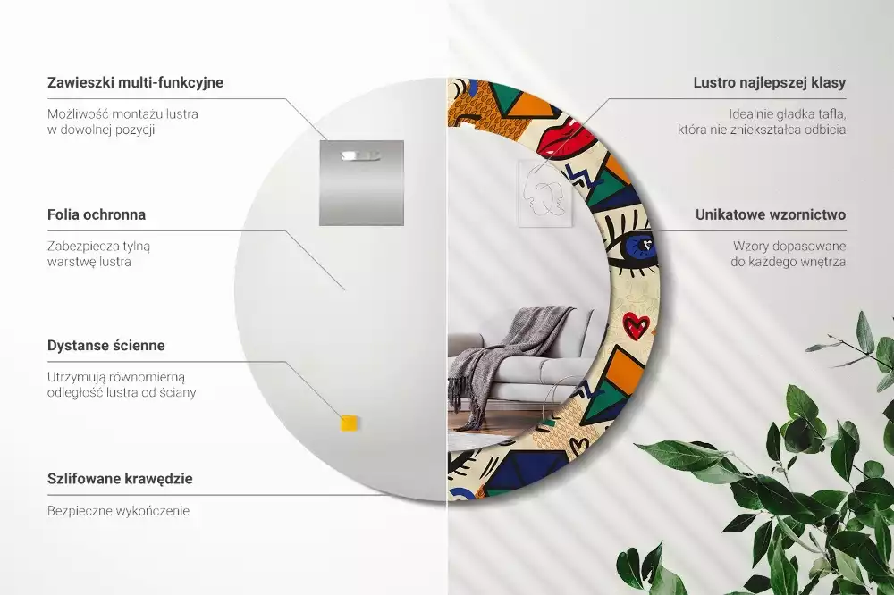 Ronde spiegel met decoratie Pop-artstijl