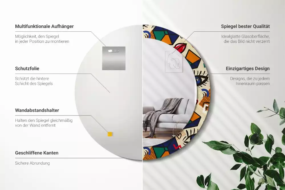 Ronde spiegel met decoratie Pop-artstijl