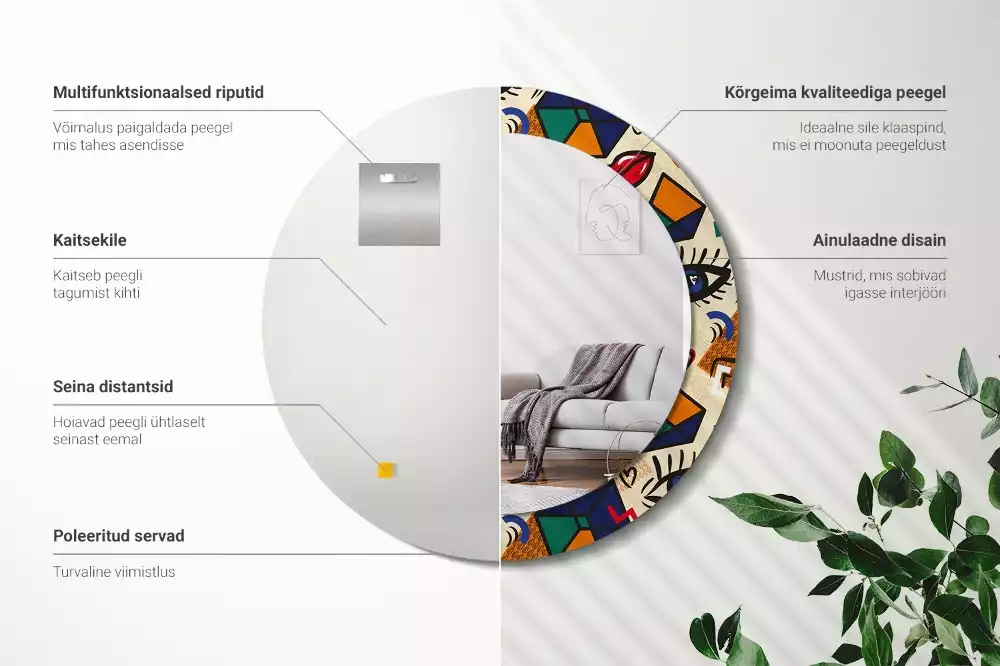 Ronde spiegel met decoratie Pop-artstijl