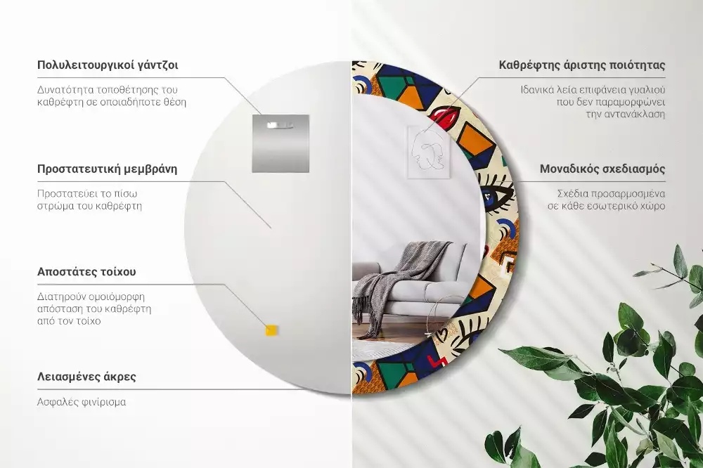 Ronde spiegel met decoratie Pop-artstijl