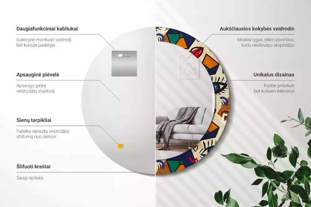 Ronde spiegel met decoratie Pop-artstijl