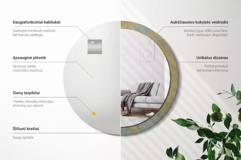 Bedrukte ronde spiegel Loftpatroon