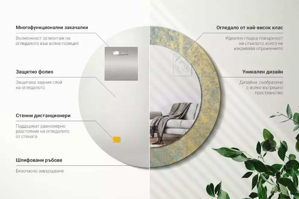 Bedrukte ronde spiegel Loftpatroon