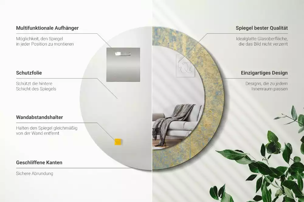 Bedrukte ronde spiegel Loftpatroon