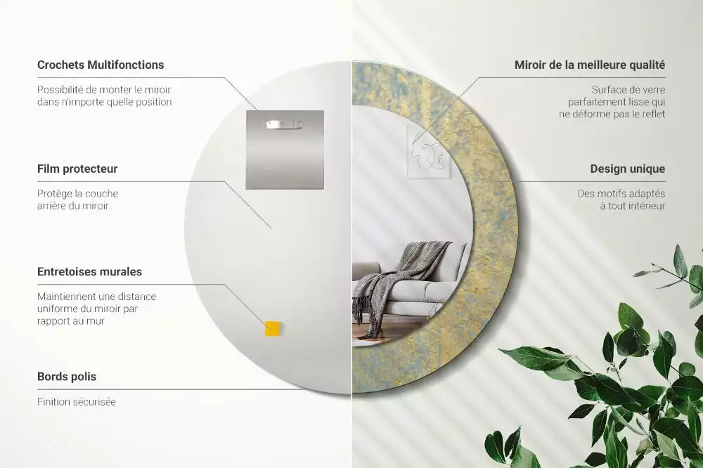 Bedrukte ronde spiegel Loftpatroon