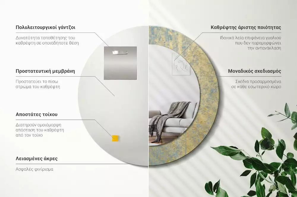 Bedrukte ronde spiegel Loftpatroon