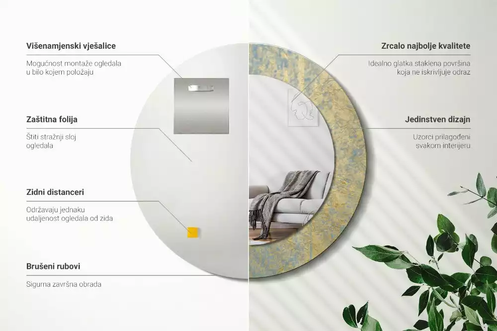 Bedrukte ronde spiegel Loftpatroon