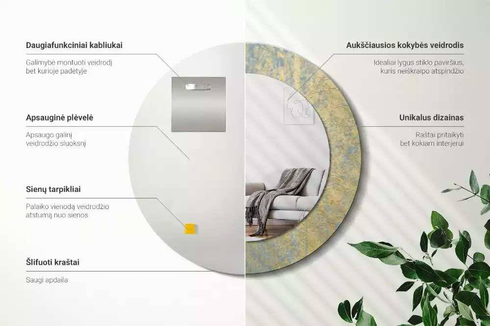 Bedrukte ronde spiegel Loftpatroon