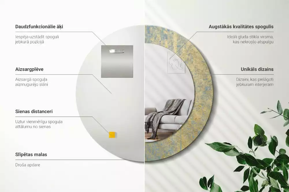 Bedrukte ronde spiegel Loftpatroon